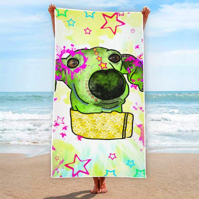 Preview: Badehandtuch Sienna – Popart-Hundemotiv, 75x165 cm, 100 % Polyester, weich & schnelltrocknend